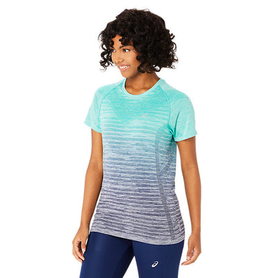 Asics Seamless SS Top Damen Aurora Green Blue Expanse